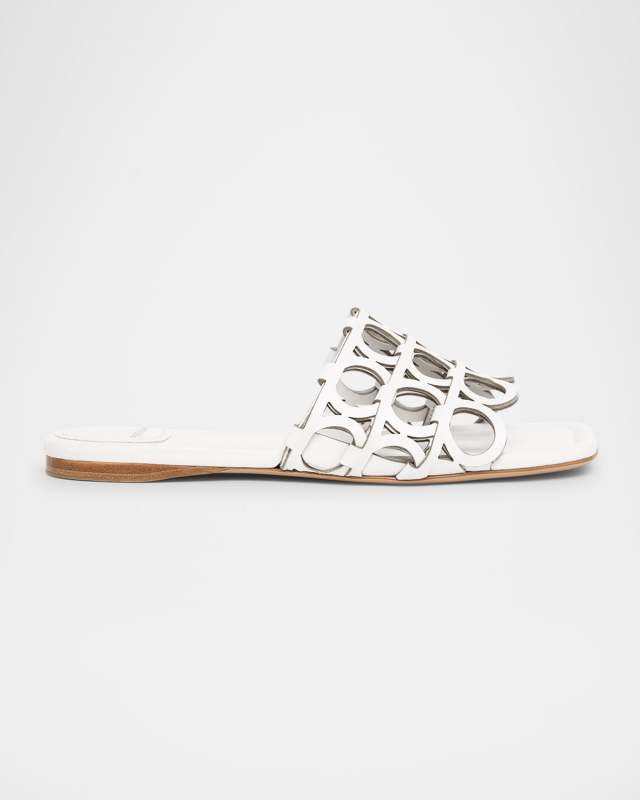 Erne Leather Gancini Link Slide Sandals